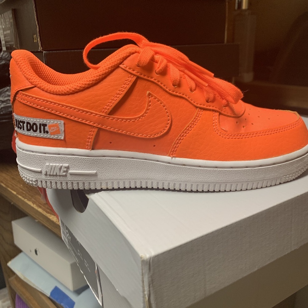 Orange Nike Air Force 1. Preschool/Kids size 2Y.